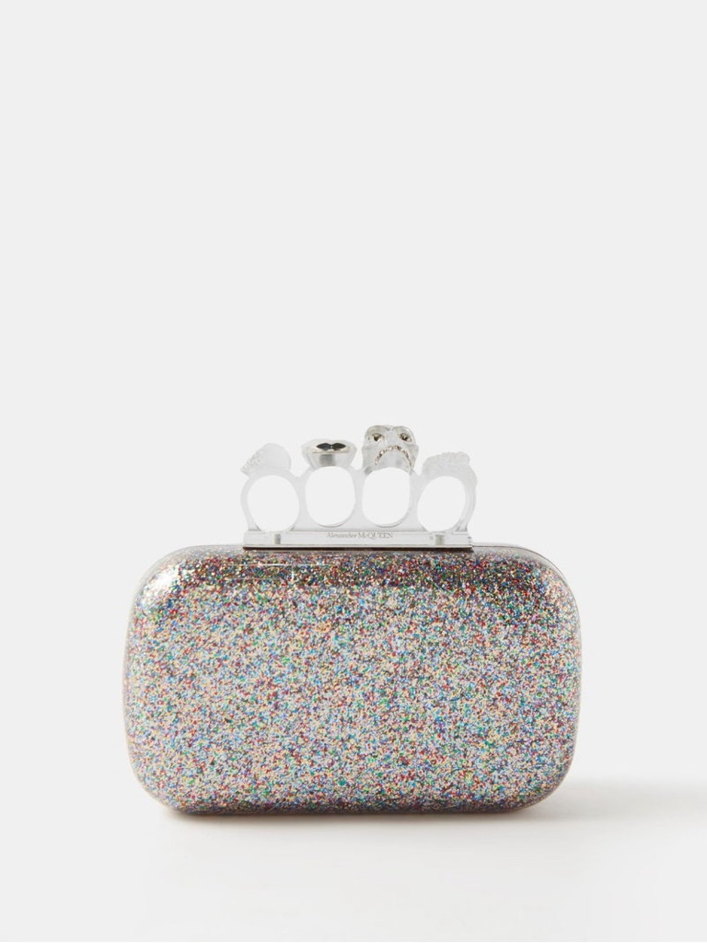 Alexander McQueen Multicolor Glitter Knuckle Box Clutch NWT and Box
